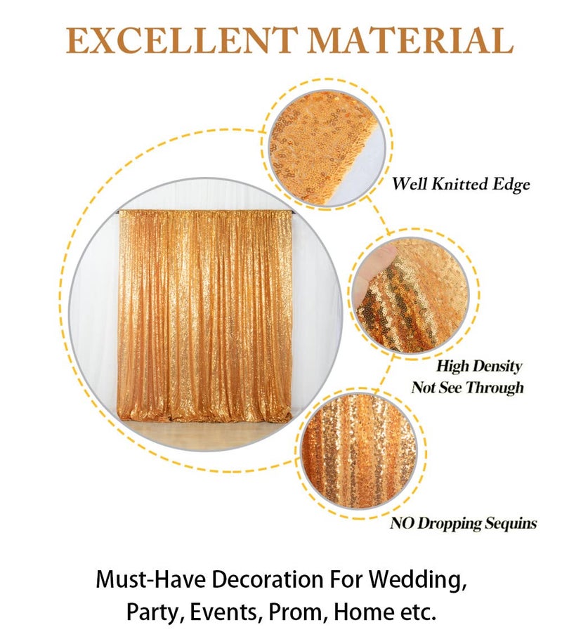 ShinyBeauty Gold Sequin Backdrop Curtain | 2 Panels 5FTx10FT Glitter Wedding Photography Background | Elegant Shimmer Curtains for Parties & Events Fabric Backdrops - Image 4